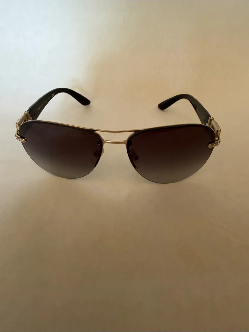 Versace Gold Frame Sunglasses with Brown Gradient Lenses and Black Temples